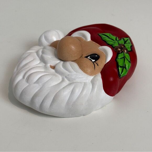 Handpainted Ceramic Santa Face Christmas Decor Wall Hanging - Picture 3 of 8